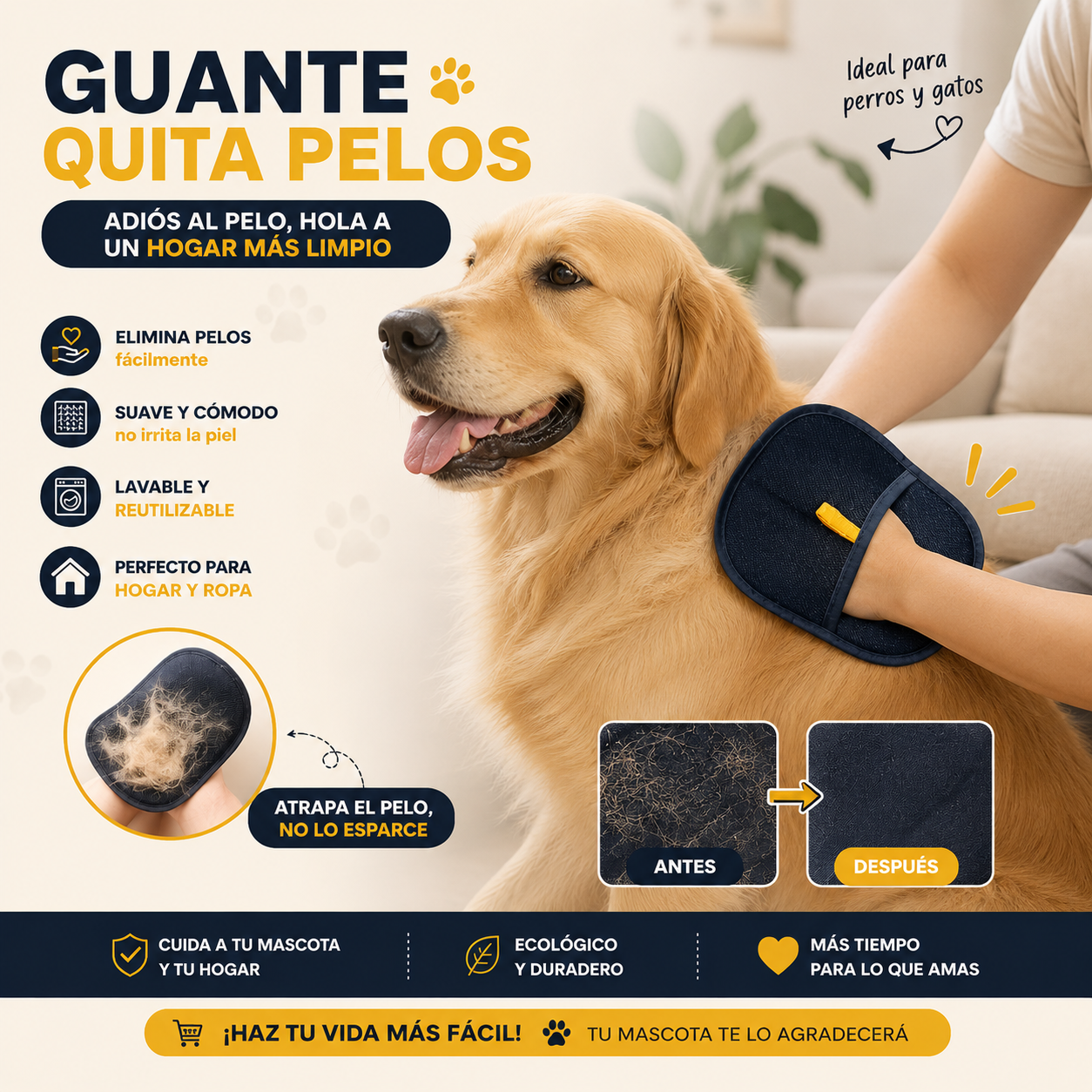 Guante atrapa Pelos